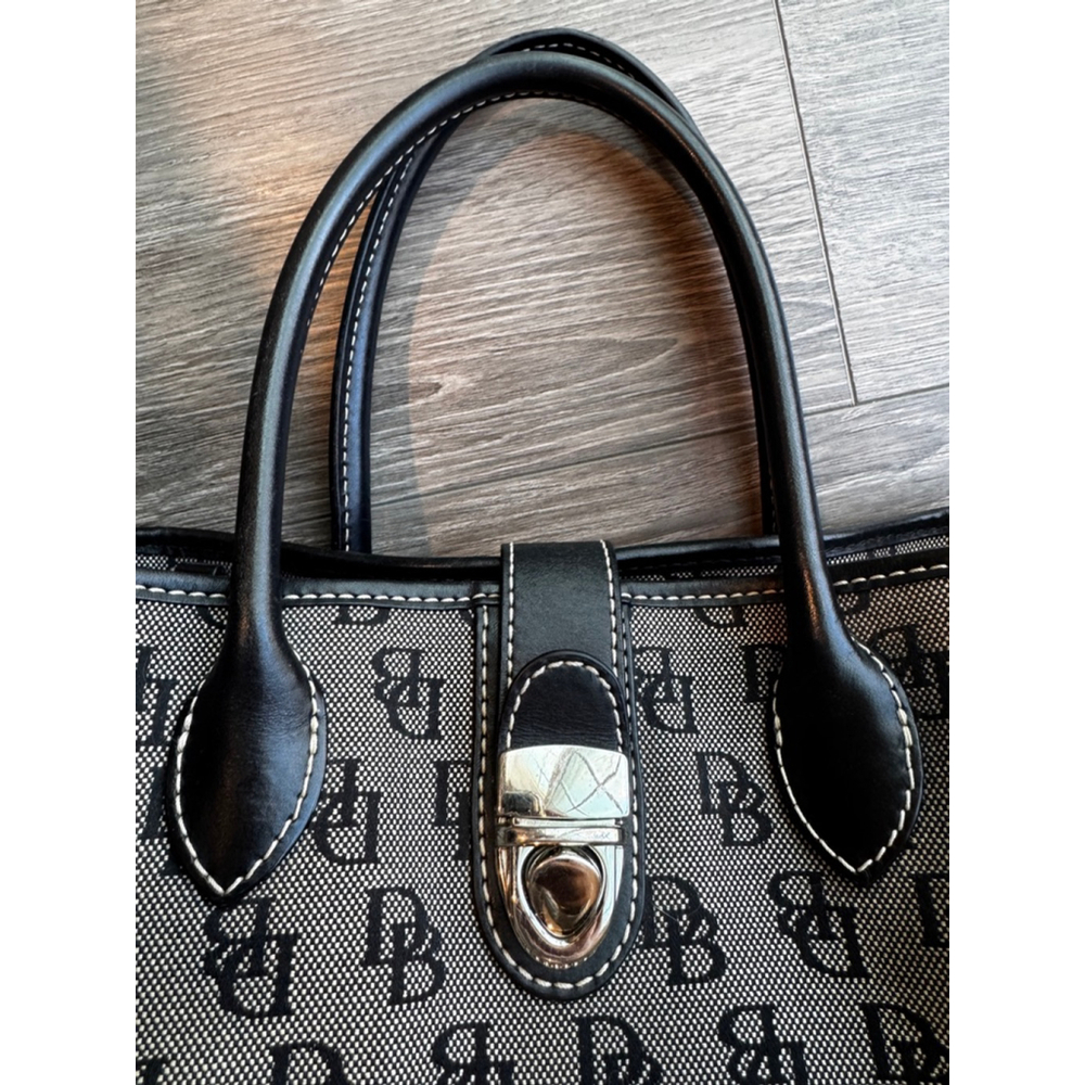 Dooney & Bourke DB Monogram Satchel Black Grey Canvas Leather Trim Shoulder Bag - Picture 2 of 11